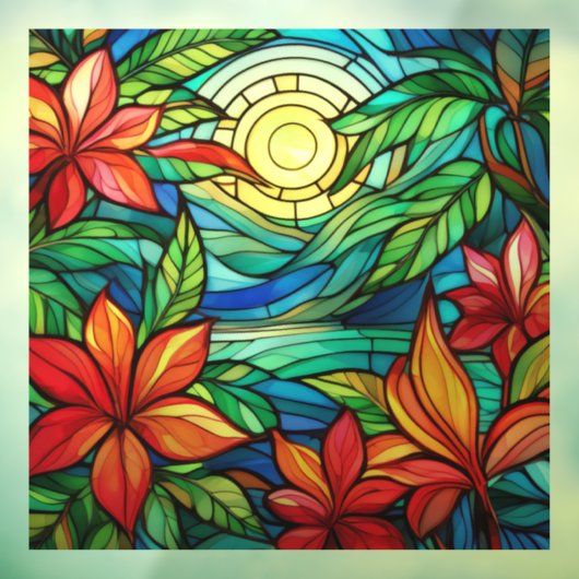 Tropische Blume in mondlichter Glaskunst Fensteraufkleber (Blatt 3)