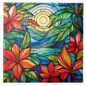 Tropische Blume in mondlichter Glaskunst Fliese (Vorderseite)