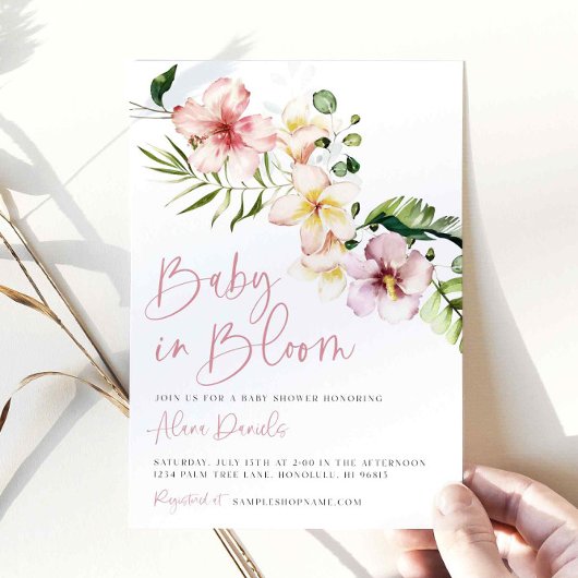 Tropische Blume Kinderdusche, Baby in Bloom Einladung