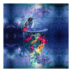 Tropische Blume, Kolibris, Schmetterlinge und Ster Fotodruck