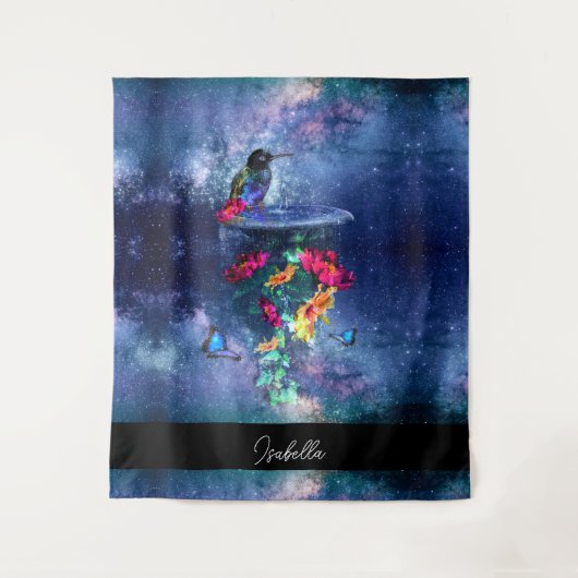 Tropische Blume, Kolibris, Schmetterlinge und Ster Wandteppich (Vorderseite)