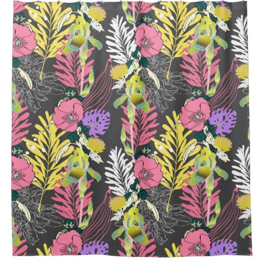 Tropische Blume Kunst: Original Muster. Duschvorhang (Vorderseite)