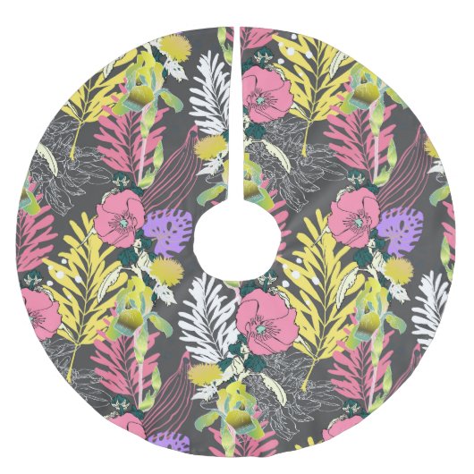 Tropische Blume Kunst: Original Muster. Polyester Weihnachtsbaumdecke (Vorderseite)