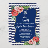 Tropische Blume Luau Navy Stripes BABY SHOWER Einladung (Vorne/Hinten)