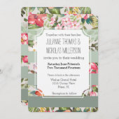 Tropische Blume-Minzstreifen-Hochzeit Einladung (Vorne/Hinten)