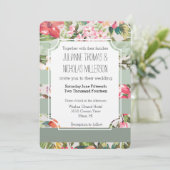 Tropische Blume-Minzstreifen-Hochzeit Einladung (Stehend Vorderseite)