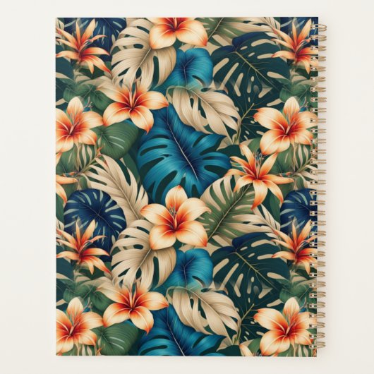 Tropische Blume mit blauem und grünem Blattwerk Planer (Rückseite)