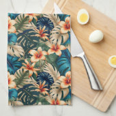Tropische Blume mit blauen und grünen Blättern Geschirrtuch (Viertel Falte)