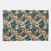 Tropische Blume mit blauen und grünen Blättern Geschirrtuch (Horizontal)