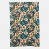 Tropische Blume mit blauen und grünen Blättern Geschirrtuch (Vertikal)