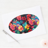 Tropische Blume mit Blumenmoor und Blätter Ovaler Aufkleber (Umschlag)