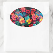 Tropische Blume mit Blumenmoor und Blätter Ovaler Aufkleber (Tasche)