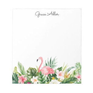 Tropische Blume mit Flamingo Notepad Notizblock