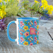 Tropische Blume mit FlipFlops Pink Monogramm auf b Tasse