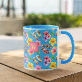 Tropische Blume mit FlipFlops Pink Monogramm auf b Tasse