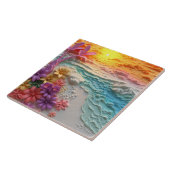 Tropische Blume mit Sonnenuntergang Fliese (Seite)