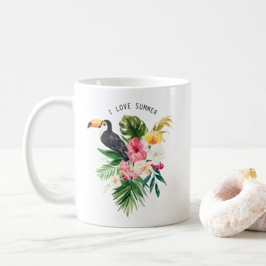 Tropische Blume mit Toucan Custom Kaffeetasse (Mit Donut)