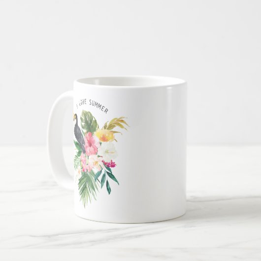 Tropische Blume mit Toucan Custom Kaffeetasse (Vorderseite Links)