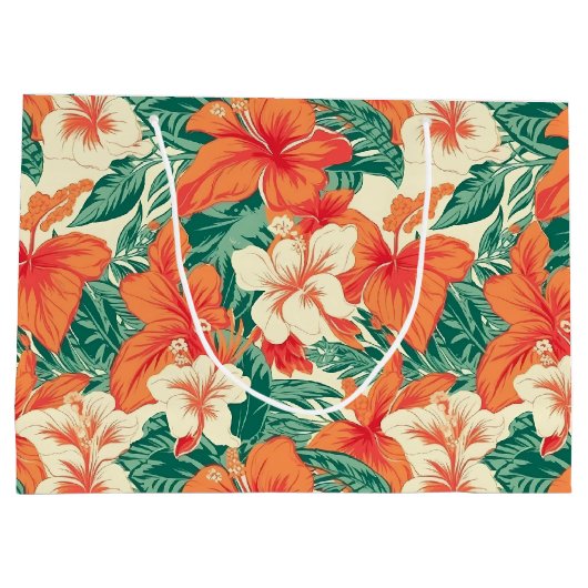Tropische Blume Muster Hawaiianvibe Große Geschenktüte (Rückseite)