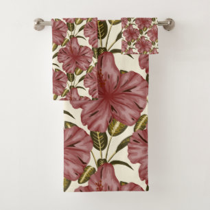 tropische Blume nahtlos   Rote Blume Badhandtuch Set