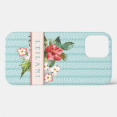 Tropische Blume | Ocean Wave Aqua/Coral Custom Case-Mate iPhone Hülle (Rückseite (Horizontal))