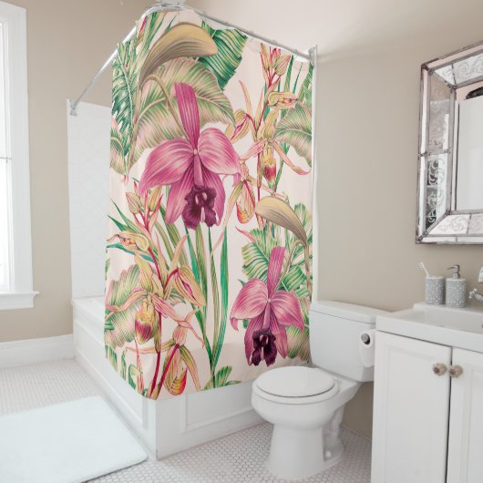 Tropische Blume, Orchideen-Blume, Dschungel-Blätte Duschvorhang (Beispiel)