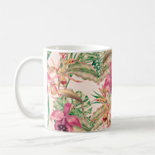 Tropische Blume, Orchideen-Blume, Dschungel-Blätte Kaffeetasse