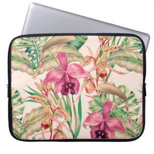 Tropische Blume, Orchideen-Blume, Dschungel-Blätte Laptopschutzhülle