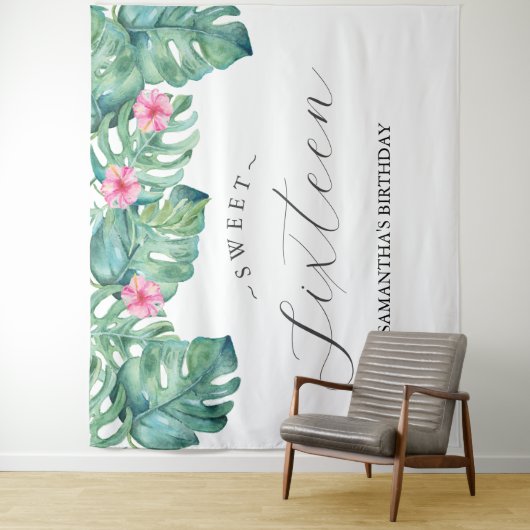 Tropische Blume Palm Blätter Foto Stand Hintergrun Wandteppich (Beispiel)