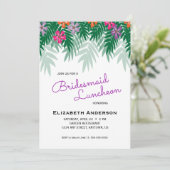 Tropische Blume & Palm Branch Bridesmaid Luncheon Einladung (Stehend Vorderseite)