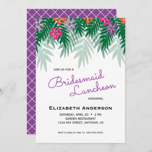 Tropische Blume & Palm Branch Bridesmaid Luncheon Einladung (Vorne/Hinten)