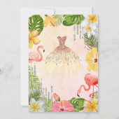 Tropische Blume Palm Flamingos Kleid Sweet 16 Einladung (Rückseite)