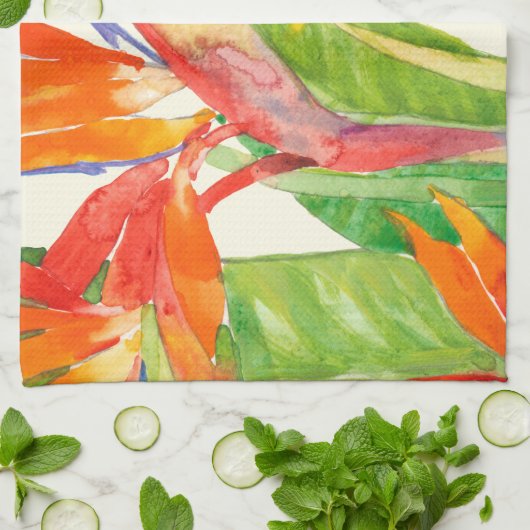 Tropische Blume | Paradiesvogel Geschirrtuch (Gefaltet)