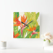 Tropische Blume | Paradiesvogel Quadratische Wanduhr (Zuhause)