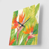Tropische Blume | Paradiesvogel Quadratische Wanduhr (Winkel)