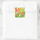 Tropische Blume | Paradiesvogel Quadratischer Aufkleber (Tasche)
