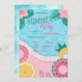 Tropische Blume Pool Geburtstagsparty Einladung (Vorne/Hinten)