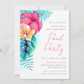 Tropische Blume Pool Party Geburtstag Einladung (Vorderseite)