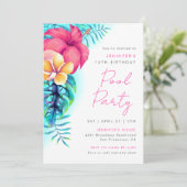 Tropische Blume Pool Party Geburtstag Einladung (Stehend Vorderseite)