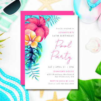 Tropische Blume Pool Party Geburtstag Einladung