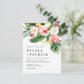 Tropische Blume QR-Code Hochzeit Einladungspostkarte (Stehend Vorderseite)