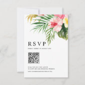 Tropische Blume QR-Code Hochzeit RSVP Karte (Vorderseite)