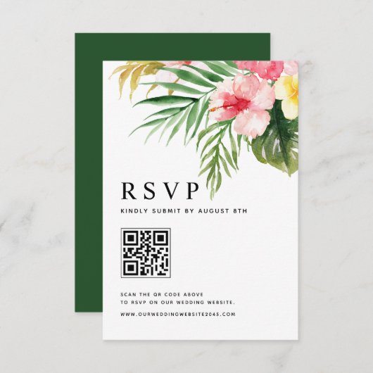 Tropische Blume QR-Code Hochzeit RSVP Karte (Vorne/Hinten)