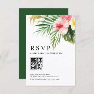 Tropische Blume QR-Code Hochzeit RSVP Karte