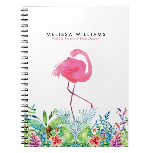 Tropische Blume Rand & rosa Flamingo Notizblock (Vorderseite)
