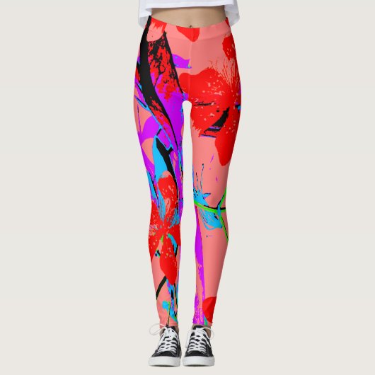 Tropische Blume rosa Leggings (Vorderseite)