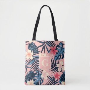 Tropische Blume rosa Monogramm Tasche