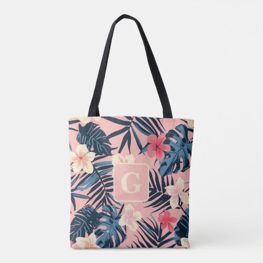 Tropische Blume rosa Monogramm Tasche (Rückseite)