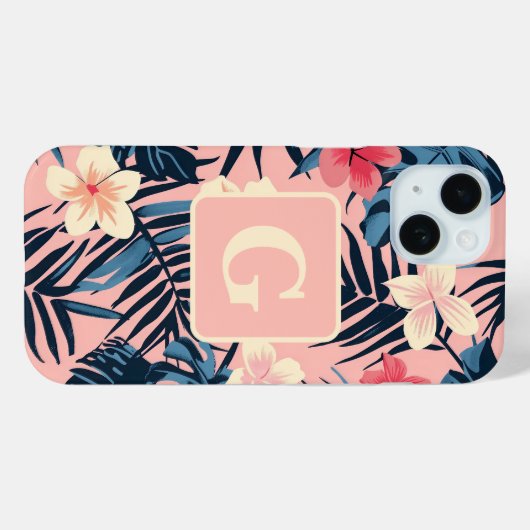 Tropische Blume Rosa personalisierte Monogramm Case-Mate iPhone Hülle (Rückseite (Horizontal))