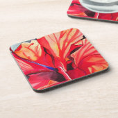 Tropische Blume Roter Hibiskus Aquarellkunst Getränkeuntersetzer (Linke Seite)